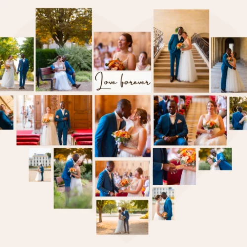 Collage de moments de bonheur et de complicité d'un couple de mariés lors de leur cérémonie - Photographe Mariage et Famille à Caen