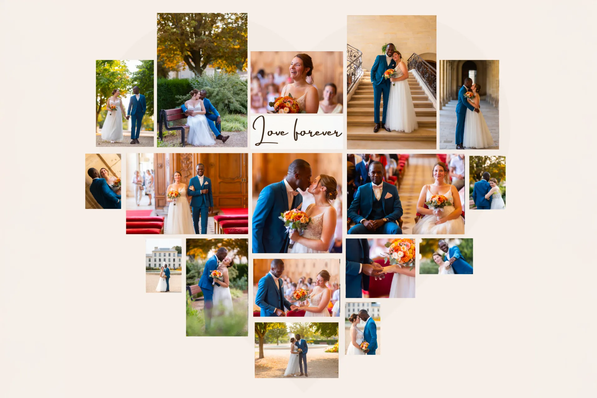 Collage de moments de bonheur et de complicité d'un couple de mariés lors de leur cérémonie - Photographe Mariage et Famille à Caen
